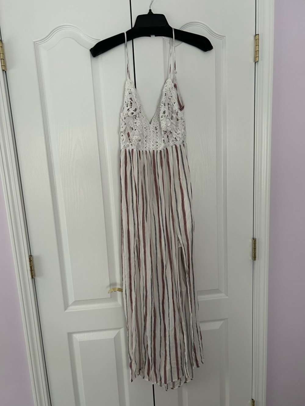 ILLA ILLA White Crochet Bodice Striped Maxi Dress